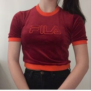 Fila Women’s T-shirt Crop top Cropped Tee Velour Velvet Size Small